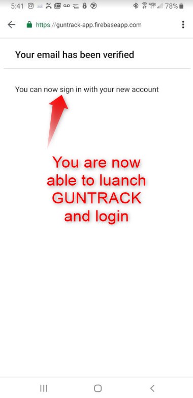 Confirmation Notice from GUNTRACK app